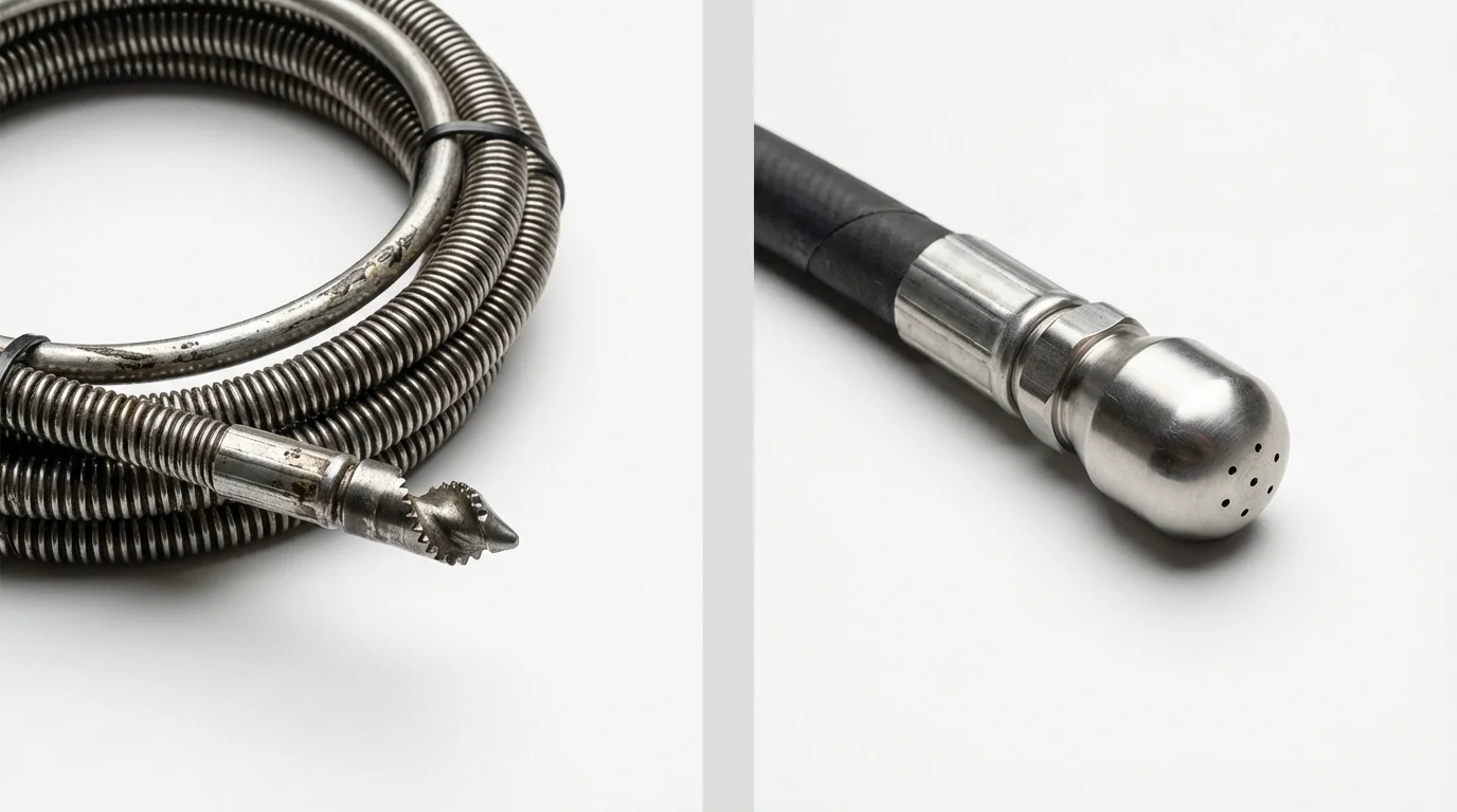 Drain snake cable and hydro jetting nozzle used for drain cleaning in Chadbourn, NC