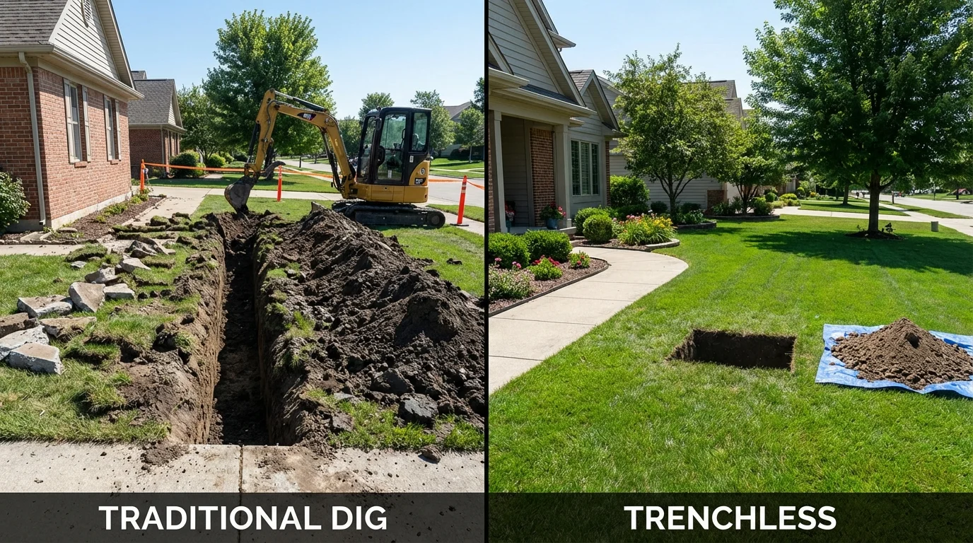 Trenchless sewer repair with minimal yard damage versus traditional excavation in Chadbourn, NC